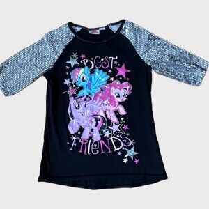 MY LITTLE PONY BLACK TOP WITH SILVER SPARKLY SLEEVES, GIRLS SIZE 8